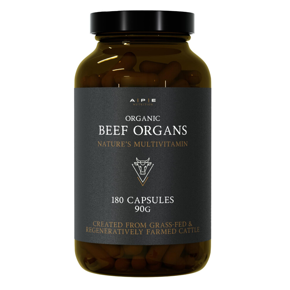 A | P | E Ape Nutrition Organic Beef Organs | 180 Capsules | 100% Grass Fed Liver Kidney Heart Organ Premium Ancestral Supplement | No Antibiotics Hormones Or