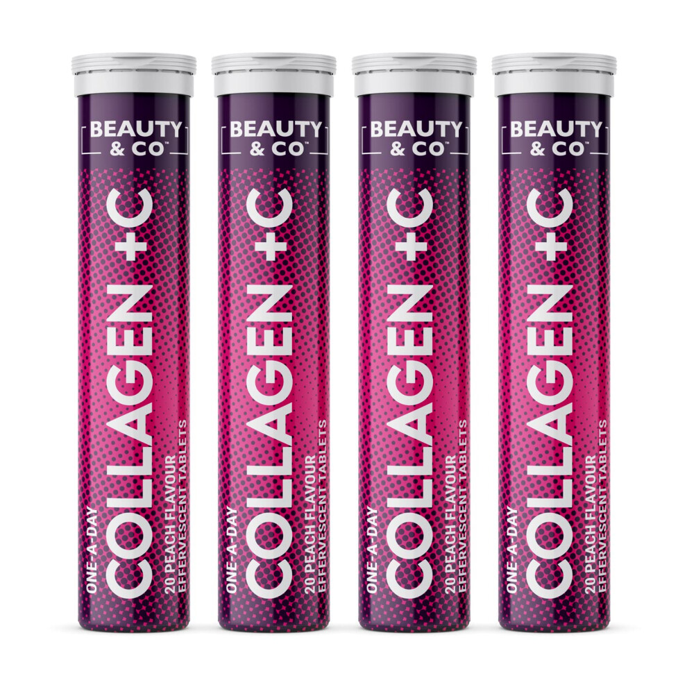 Beauty & Co Collagen Effervescent - Marine Collagen & Vitamin C Supplement - 500Mg Per Tablet (4 Tubes)