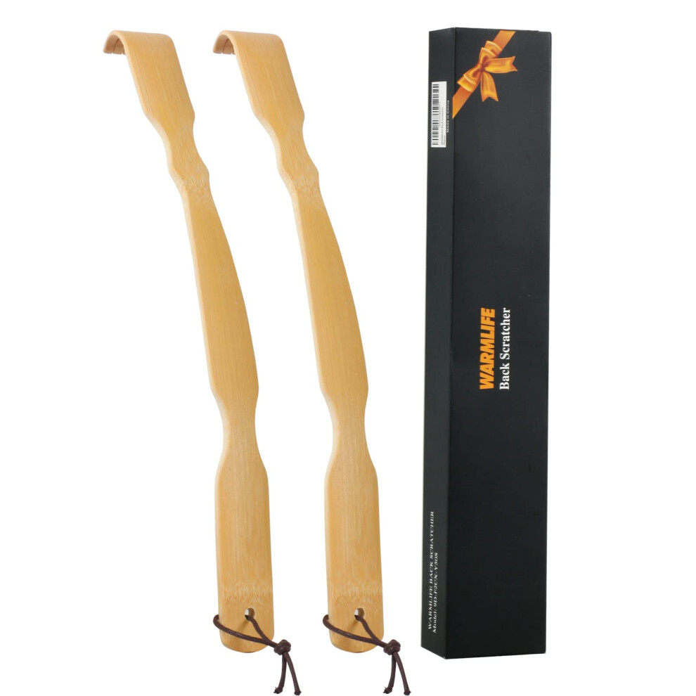 Warmlife 2 Pack Bamboo Back Scratcher, 17 Inch Curved Long Handle