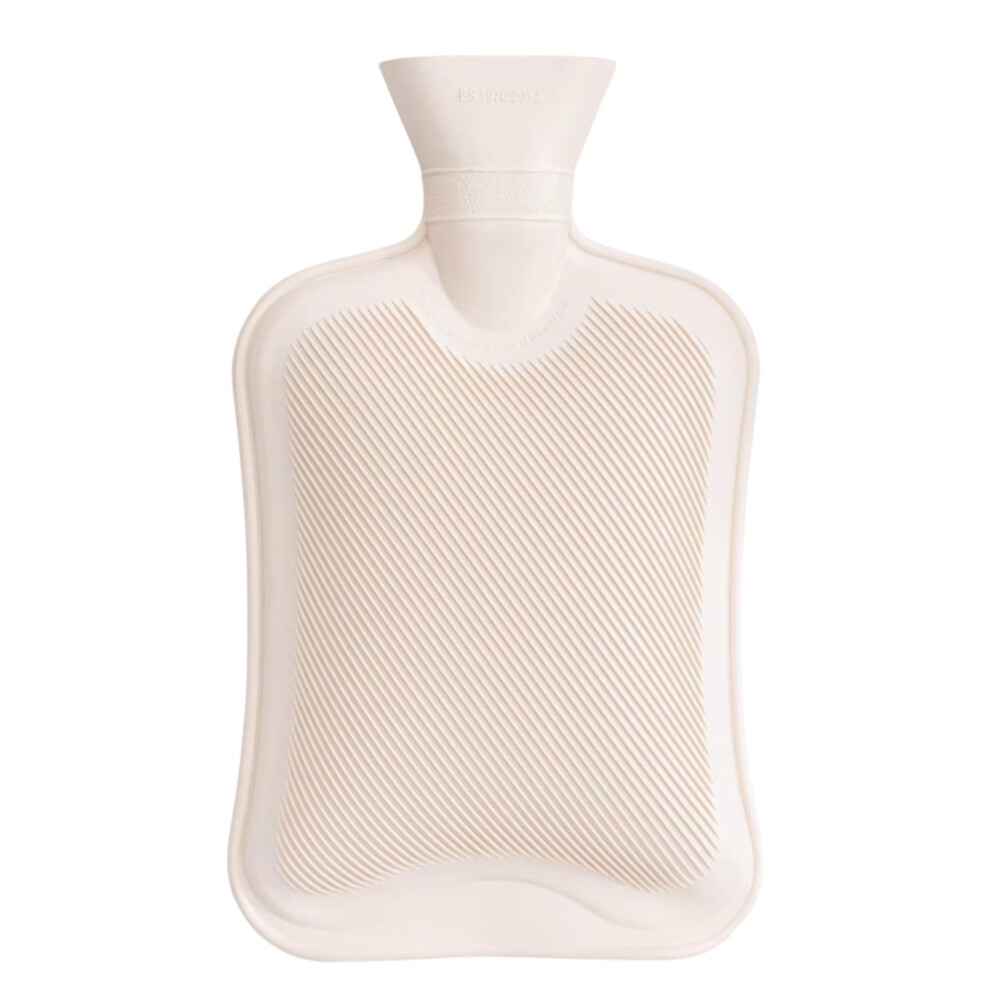 Kovo 2L Hot Water Bottles Natural Rubber Large Hot Water Bottle 2L Large Capacity | Ribbed Hot Water Bag For Pain Relief Secure & Leakproof (No Cover) Whi