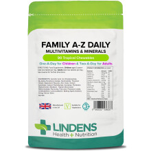 Lindens - Family A-Z Daily Multivitamins and Minerals - 90 Chewables for Adults and Children - UK Made - Tropical Flavour - Healthy Growth, Developme