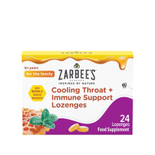 Zarbee’s Cooling Throat + Immune Support Lozenges, Calm and Cool your Throat (24 count) Real Honey, Peppermint Oil Extract with Vitamin C and Zinc,