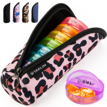 Weekly Pill Organiser 2 Times A Day, Pill Box 7 Day with Zipper Neoprene Case for Travel, Round Medicine Organiser, Tablet Organiser for Vitamin Fish