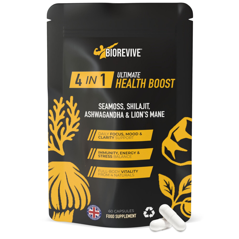 Biorevive Ultimate Health Boost Sea Moss, Shilajit, Lion's Mane And Ashwagandha Complex 60 Capsules Natural Energy, Focus, Immunity And Gut Health Su