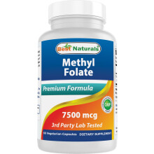 Best Naturals Methyl Folate 7500 mcg (7.5mg) (Most Bio-Available) Veggie Capsule - Supports Cell Formation Growth Function, Brain, Memory, Cardiovasc