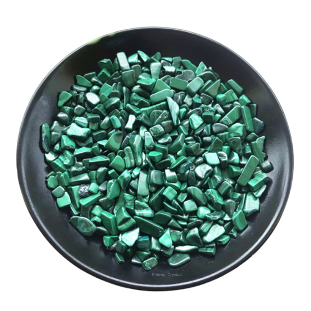 Erliway 100G Natural Malachite Crystal Chips, 7-9Mm Tumbled Chips Crushed Crystal Stone, Polished Crystal Chip For Vase Filler, Healing Tumbled Cryst