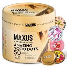 MAXUS Amazing 2000 Dots, 50 Extra Dotted Lubricated Condoms for Men, Regular Fit, Natural Latex, Easy-On Shape, Premium Quality, Includes Stylish Met