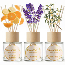 Binca Vidou Reed Diffuser Set of 3, Natural Scent Oil Diffusers with Sticks for Home Office Bathroom Aromatherapy Decor (Lavender, Osmanthus, Orange