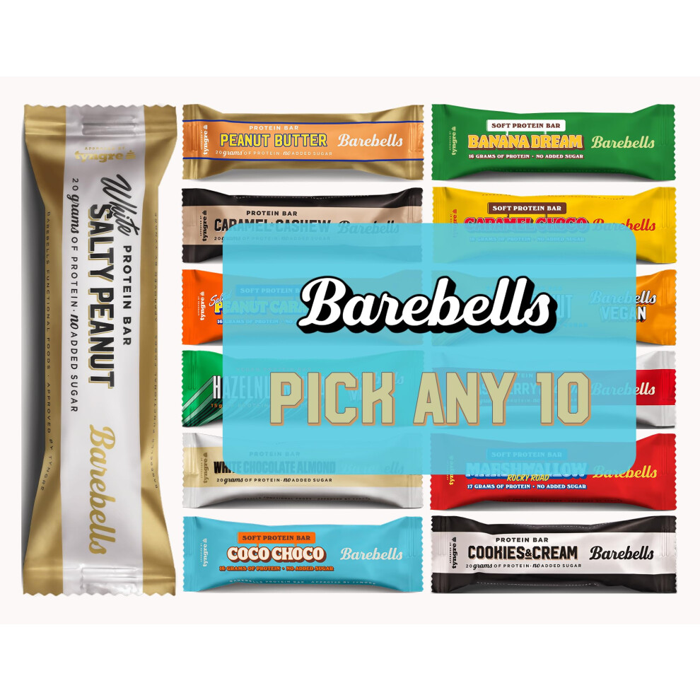 Barebells - Pick Any 10 Â High Protein Bar, No Added Sugar Â 10 X 55G, Choose From 13+ Flavours, Banana Dream, Caramel Cashew, Caramel Choco, Coco