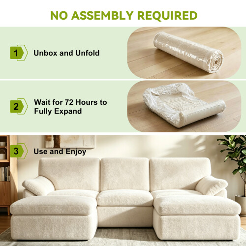 5-Seater U-Shaped Modular Cloud Sofa, Sectional Couch,Beige 2