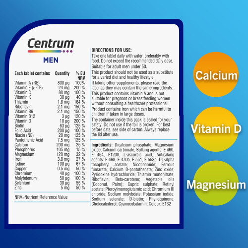 Centrum Centrum Multivitamin for Men, 23 Essential nutrients Including Vitamin D, C, and 2