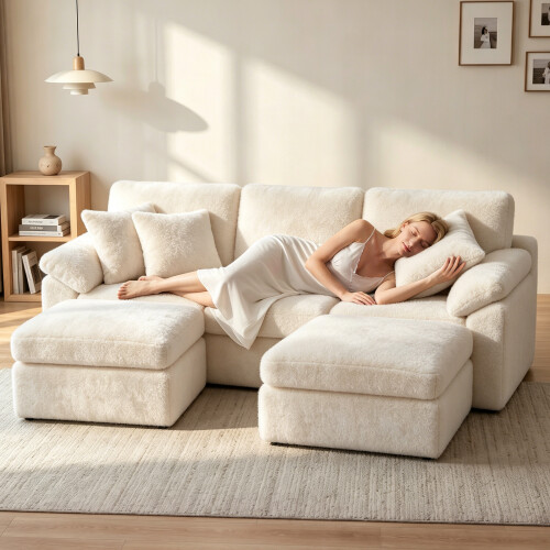 5-Seater U-Shaped Modular Cloud Sofa, Sectional Couch,Beige 1
