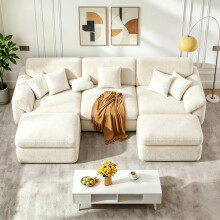 5-Seater U-Shaped Modular Cloud Sofa, Sectional Couch,Beige