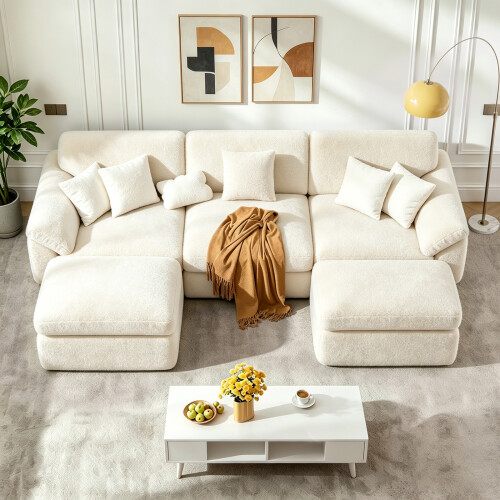 5-Seater U-Shaped Modular Cloud Sofa, Sectional Couch,Beige