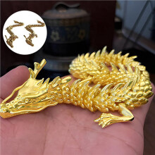 2X Gold Dragon with Movable Joints, Chinese Dragon Collectible Figurines Table Decor Ornament, 3D Dragon Statue
