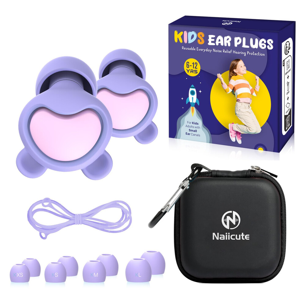 Naiicute Kids Ear Plugs (6+Yrs), Reusable Everyday Noise Reduction Earplugs For Focus, Travel, Socializing, Concerts, Events, Sensitivity, School, Playtime Â