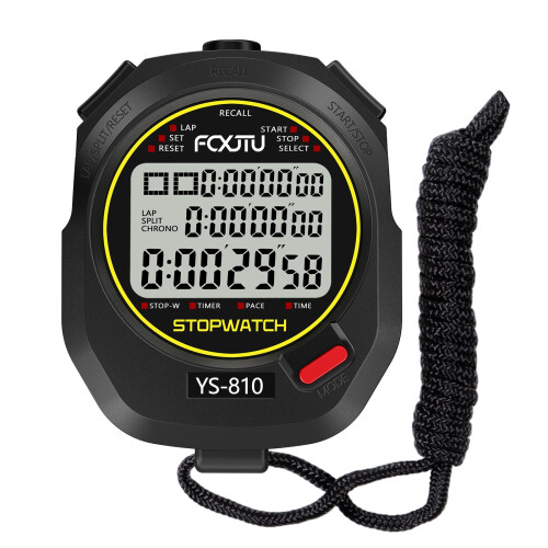 FCXJTU 10 Lap Digital Stopwatch Timer, 10 Split Memory Time & Calendar Alarm, Pace Mode with 3-Row Extra Large Screen Water Resistant Includes Battery