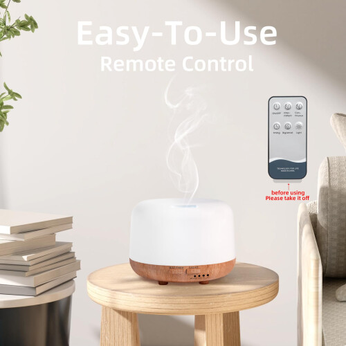 300ML Essential Oil Diffuser,Remote Control Aromatherapy Diffusers Humidifier with Adjustable Mist Mode & Waterless Auto-Off and 7 LED Light Colors f 1