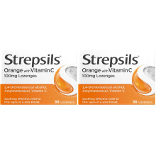 Strepsils Orange and Vitamin C Lozenges for Sore Throat and Cough Relief, 36 Lozenges (Pack of 2)
