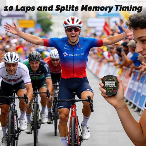 FCXJTU 10 Lap Digital Stopwatch Timer, 10 Split Memory Time & Calendar Alarm, Pace Mode with 3-Row Extra Large Screen Water Resistant Includes Battery 2