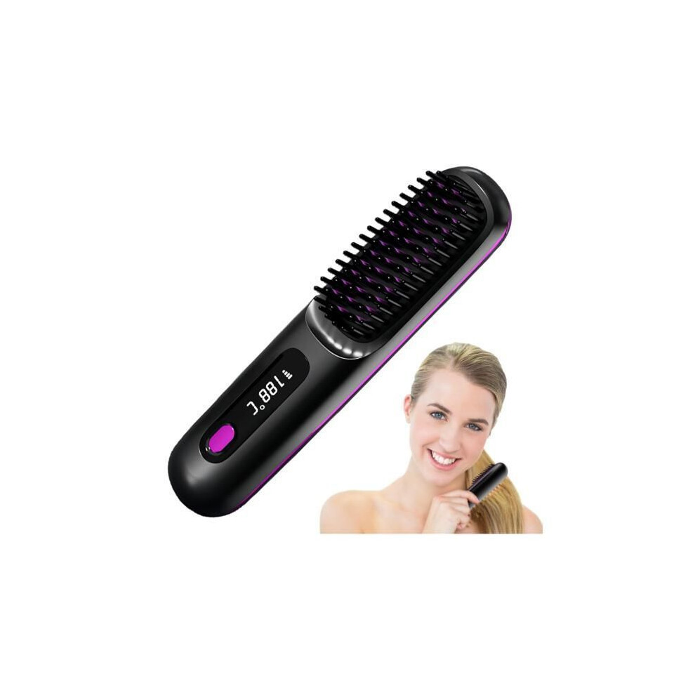 Cordless Straightening Brush Mini Cordless Hair Straightener Heated Straightening Brush Beard Straightener for Men USB Rechargeable Bl