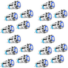 20PCS 12mm Latching Push Button High Round Cap, Waterproof Metal Push Button with 12V/24V Light