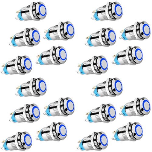 20PCS 12mm Latching Push Button  High Round Cap, Waterproof Metal Push Button  with 12V/24V  Light 1
