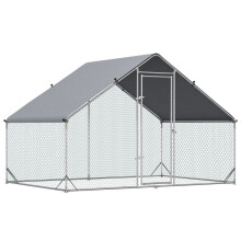 Hühnerstall aus Stahl, 300 x 200 x 200 cm, mit Deckel und Tür, für 4–6 Hühner, Silber