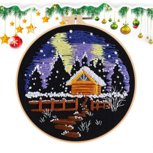 Christmas Needlework Kits Snow Scene Embroidery Beginner Kit Holiday Decorations for Kitchen Living Room Desktop Window B
