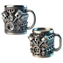 2 Kaffeebecher mit V6- und V8-Motor, Kaffeetasse mit Automotor und Isoliertem Griff, Geschenk für Autoliebhaber