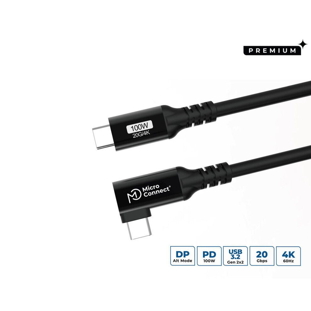 Microconnect Usb-C To Usb-C Premium Cable 0.25M 100W 20Gbps Usb 3.2 Gen 2X2 Angled 5715063598788