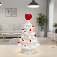 Árvore decorativa de Natal em formato de coração com LED, em cerâmica branca, para o Dia dos Namorados.