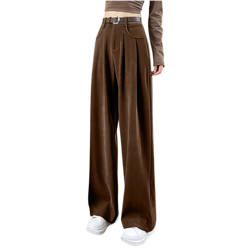 Women's High-Waisted Solid Straight-Leg Trousers Brown 1