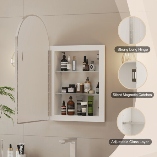 42x68 Arched Bathroom Mirror Cabinet,Metal Framed 2