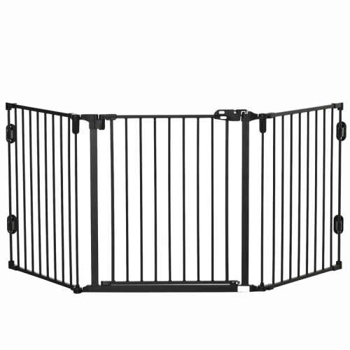 Puerta para perros plegable y ajustable con cierre automático, 3 paneles, 202,5 x 76 cm.
