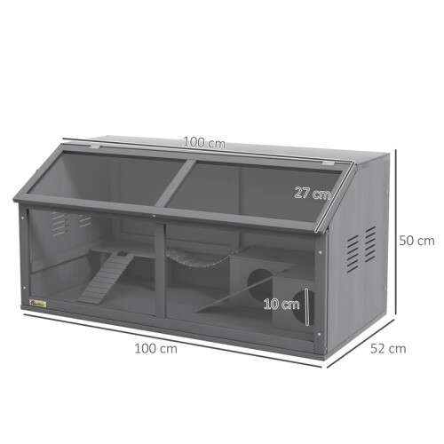 Gaiola de madeira para hamster, 100 cm, com ponte suspensa e escadas, cinza escuro. 2
