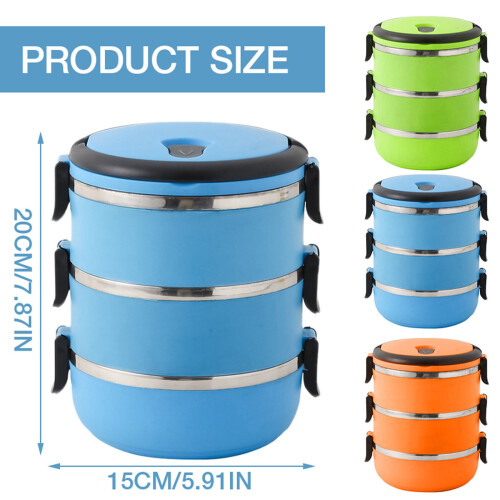 Termisk Tiffin madkasse i rustfrit stål, 3-lags, 88 oz 2