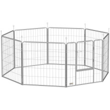 80 cm hohes Welpenlaufstall-Set aus Stahl mit Tür, 8-teilig, silberfarben, aus Stahl, für Kleintiere