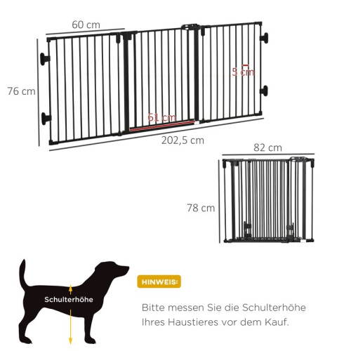 Puerta para perros plegable y ajustable con cierre automático, 3 paneles, 202,5 x 76 cm. 2