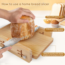 Wooden Bread Slicer, Adjustable Thickness Bread Cutting Guide with 3 Settings, Bread Cutter with Crumb Tray for Homemade Bread, Sourdough & Bagels