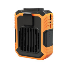 Oplaadbare heupventilator met 3 snelheidsstanden en LED-zaklamp, handsfree verkoeling voor bouwwerkzaamheden, buitenwerk en wandelen, oranje