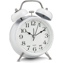 Analog Alarm Clock with Extra Loud Twin Bells, Retro White Silent Non-Ticking Quartz, Battery Operated for Bedroom and T