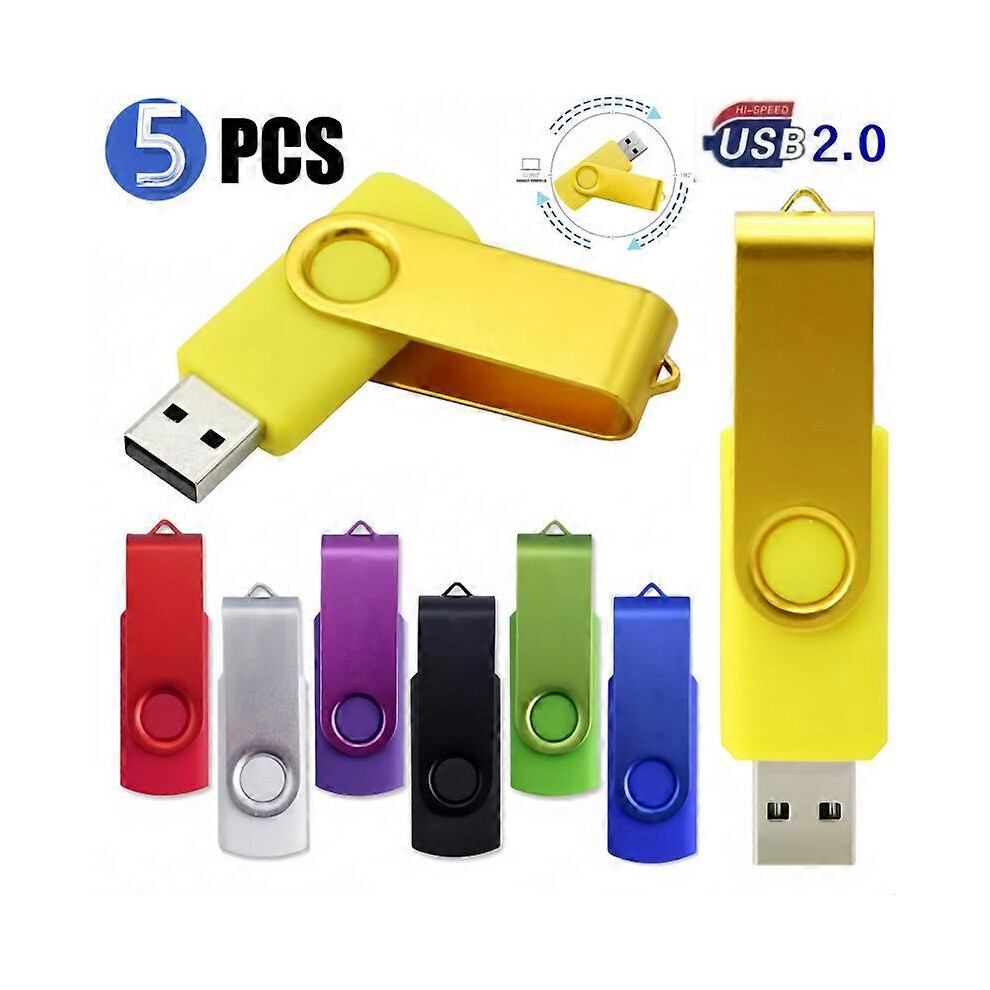 5 Pack Usb 2.0 Swivel Flash Drives, Foldable Thumb Drives Bulk Pack, Portable Memory Sticks For File Storage 6485316052051