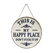 Letrero metálico divertido para jardín Este es mi lugar feliz Placa redonda vintage para colgar Decoración rústica de bienvenida para l