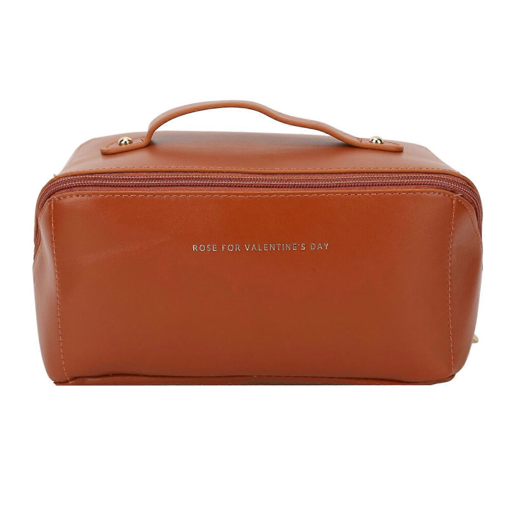 PU Leather Makeup Storage Bag, Large Capacity, Wide Opening Design, Multi-Compartment, Waterproof Travel Cosmetic Organi