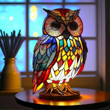 Lampe de table vintage en forme d'animal, veilleuse empilable en résine et vitrail, décoration bohème pour salon