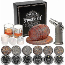 Whiskey Smoker Kit with Torch, 6 Wood Chip Flavors, 2 Glasses and 2 Ice Ball Molds for Cocktails