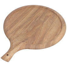 Ronde houten pizzaplank met handvat voor thuisgebruik, rustieke keukenschaal voor pizza, kaas en hapjes.