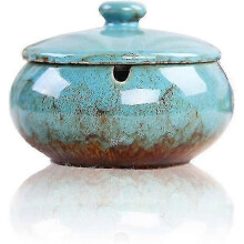 Ceramic Smoking Ashtray with Lid for Home and Office Use, Windproof Tabletop Tray