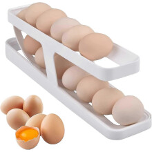 Egg Holder for Fridge, Automatic Rolling Egg Storage Organizer Holds 12 to 14 Eggs, Clear Plastic